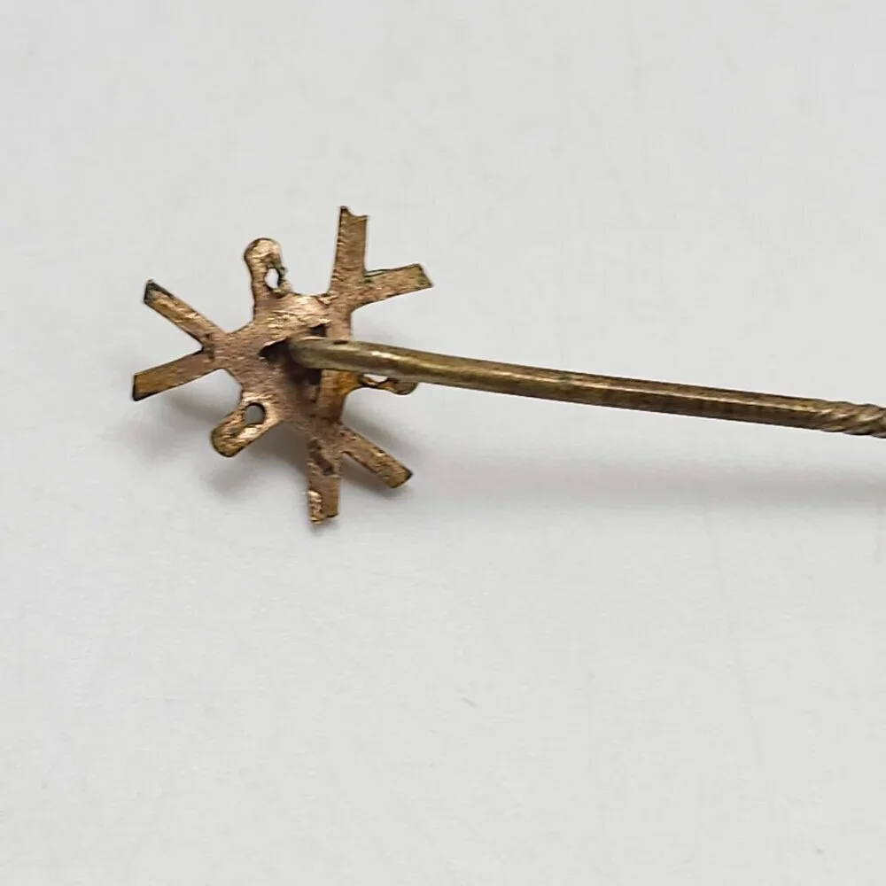 Vintage Gold Tone Stick Pin With Blue Opal Gemstone Accent Starburst Design